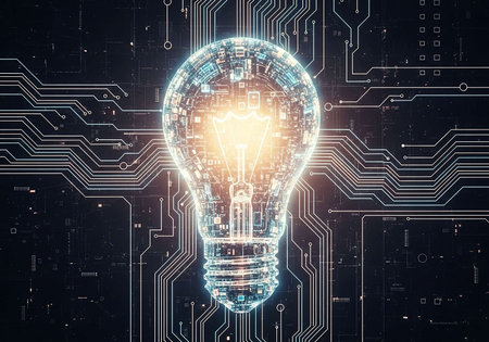 Glowing light bulb on circuit board background. Idea concept. 3D Renderingの写真素材