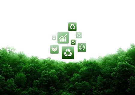 Ecology concept with green forest and recycle icon on white background.の写真素材