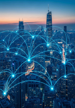 Smart city wireless communication network and internet of things (IOT) concept.の写真素材