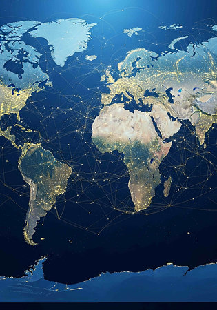 Global network connection on map of the world. Globalization concept.の写真素材