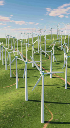 Wind turbines for electric power production, Zaragoza Province, Aragon, Spain.