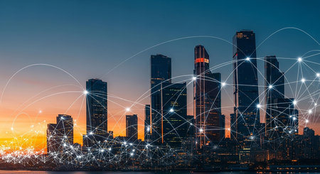 Smart city and internet of things concept. Global network connection and internet of things concept.の写真素材