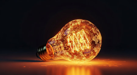 Glowing light bulb on dark background. Innovation concept. 3D rendering