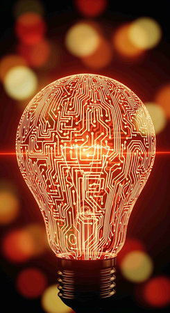 Circuit board and light bulb, idea concept. 3D rendering