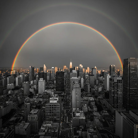 Rainbow over skyline, United States of America