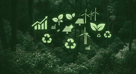Environmental conservation technology concept with icons in the forest. 3D renderingの写真素材