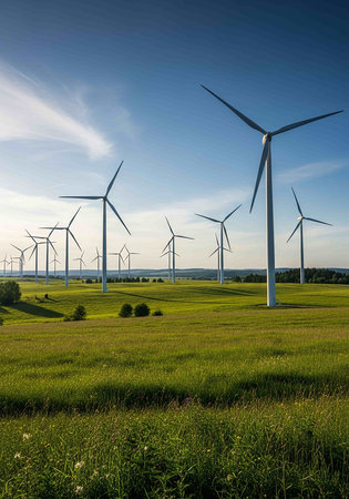Windmills for electric power production, Zaragoza Province, Aragon, Spain.
