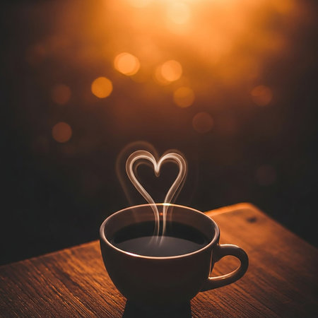 Cup of coffee with heart shape on bokeh background.の写真素材
