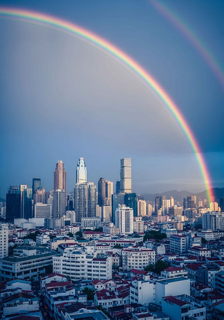 Rainbow over the city of Asia.の写真素材
