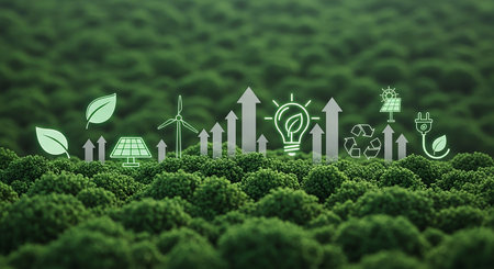 Green energy and ecology concept. 3D illustration. Green background.の写真素材