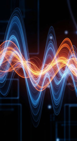 abstract wave background, glowing lines and bokeh, technology background