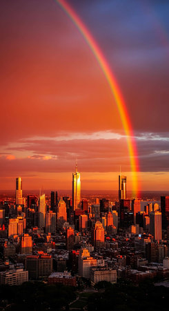 Rainbow over the city.の写真素材
