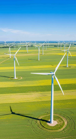 Windmills for electric power production, Zaragoza Province, Aragon, Spain.