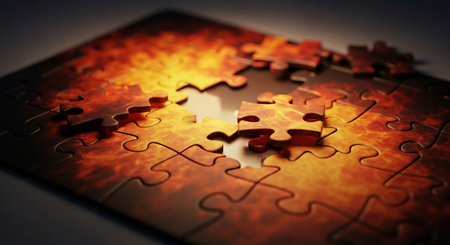 Piece missing from jigsaw puzzle. Conceptual image of business solutionsの写真素材