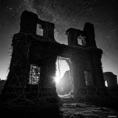 Mysterious ruins of an old castle at night. Mixed mediaの写真素材