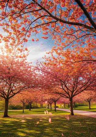 Cherry blossoms in full bloom in Washington DC, USA.の写真素材