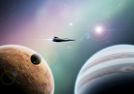 Planets and nebulae in space. Science fiction art.