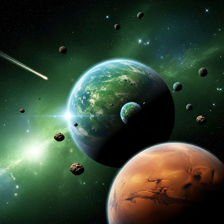 Planets in space against the starry sky.