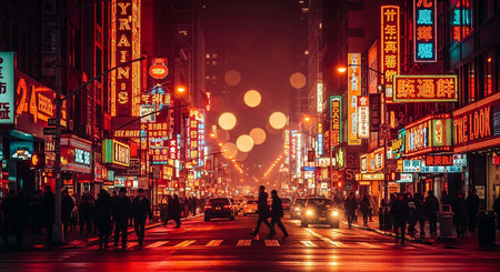 Unidentified people walking on the street at night.
