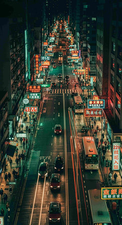 Hong Kong streets at night.の写真素材