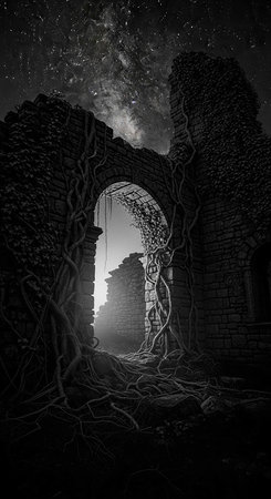 Mysterious ruins of an old castle in the dark. Horror conceptの写真素材