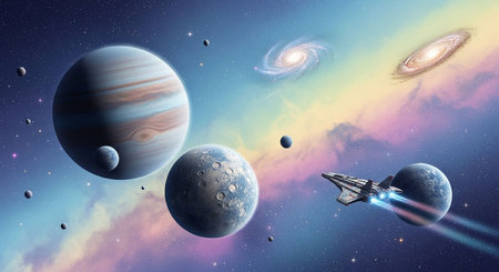Planets and galaxy, science fiction wallpaper. Beauty of deep space.