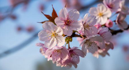 cherry blossom in spring time with blue sky, nature seriesの写真素材