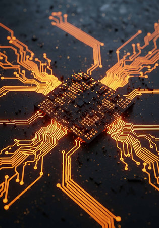 Circuit board close up. Technology background. 3d rendering.の写真素材