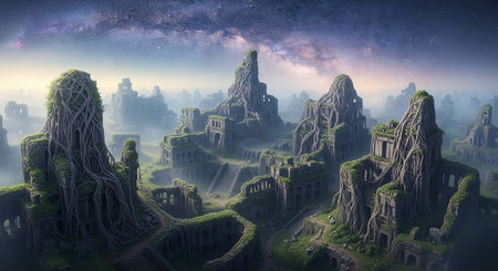 Fantasy alien planet. 3d render illustration. Fantasy landscape.の写真素材
