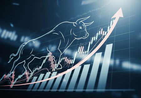 Digital image of bull with financial graph on screen. Stock market concept. 3D Renderingの写真素材