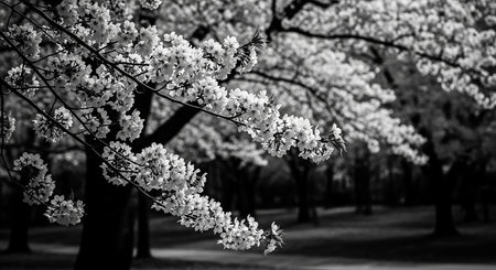 cherry blossom in black and white - monochrome photographyの写真素材