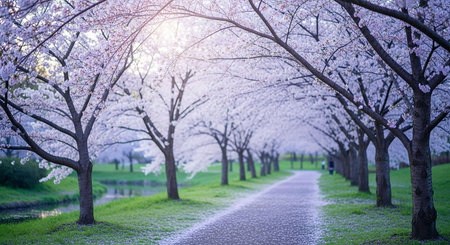 Cherry blossoms in full bloom in a park in Tokyo, Japan