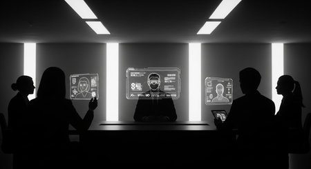 Silhouette of business people in the office. Black and whiteの写真素材