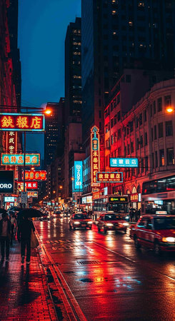 Night view of a bustling city street in Asia.の写真素材