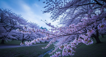 Cherry blossoms in full bloom in the park, Tokyo, Japan