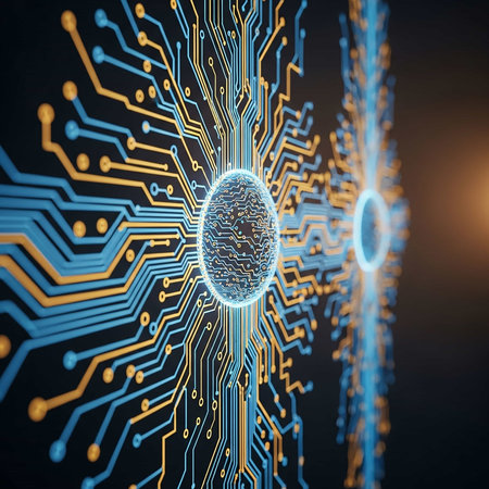 Abstract technology circuit background. 3d rendering toned image double exposure