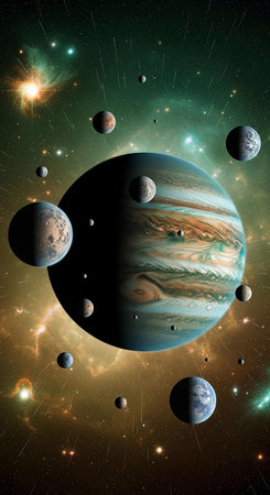Solar System - Sun and Moon. Elements of this image furnished by NASA