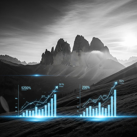 Fantastic landscape with glowing graphs and charts. 3d rendering