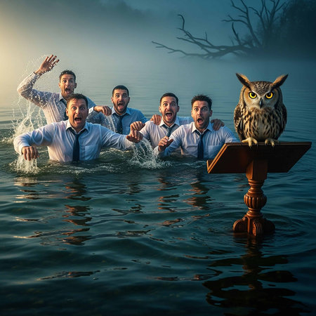 Team of business people in the water.
