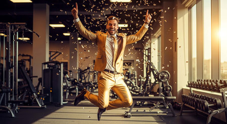 Side view of young businessman sitting at workplace and looking at virtual screen.の写真素材