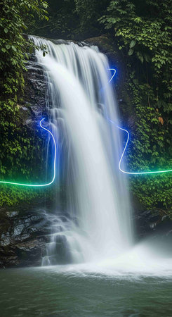 Beautiful waterfall in the jungle. Long exposure photo.の写真素材