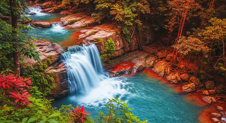 Waterfall in deep forest at Phu Soi Dao National Park, Thailandの写真素材