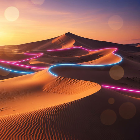 Desert sand dunes at sunset. 3d renderingの写真素材