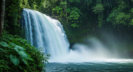 Waterfall in deep rain forest at Kanchanaburi province, Thailandの写真素材