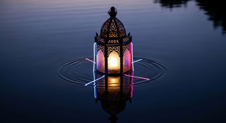 Lantern on the water with reflection.の写真素材