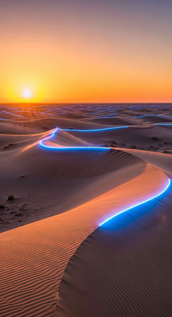 Sunset over the sand dunes in the Sahara desert, Morocco