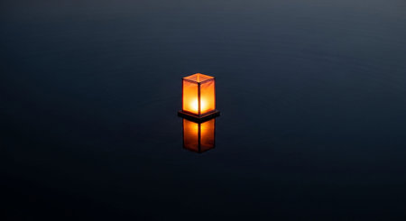 Candle in the dark, reflected in the surface of the waterの写真素材