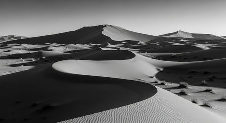 Sand dunes in a desert landscape.の写真素材