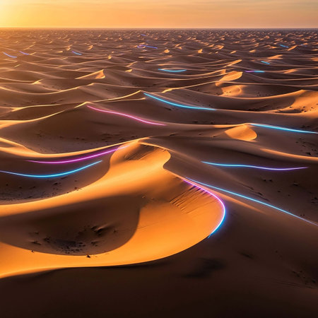 Sunset in the desert with sand dunes. 3d renderの写真素材