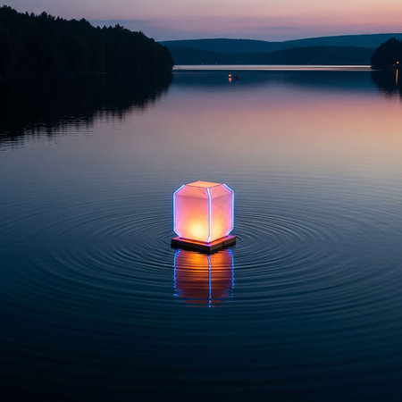 Lantern on the lake in the evening. Beautiful landscape.の写真素材